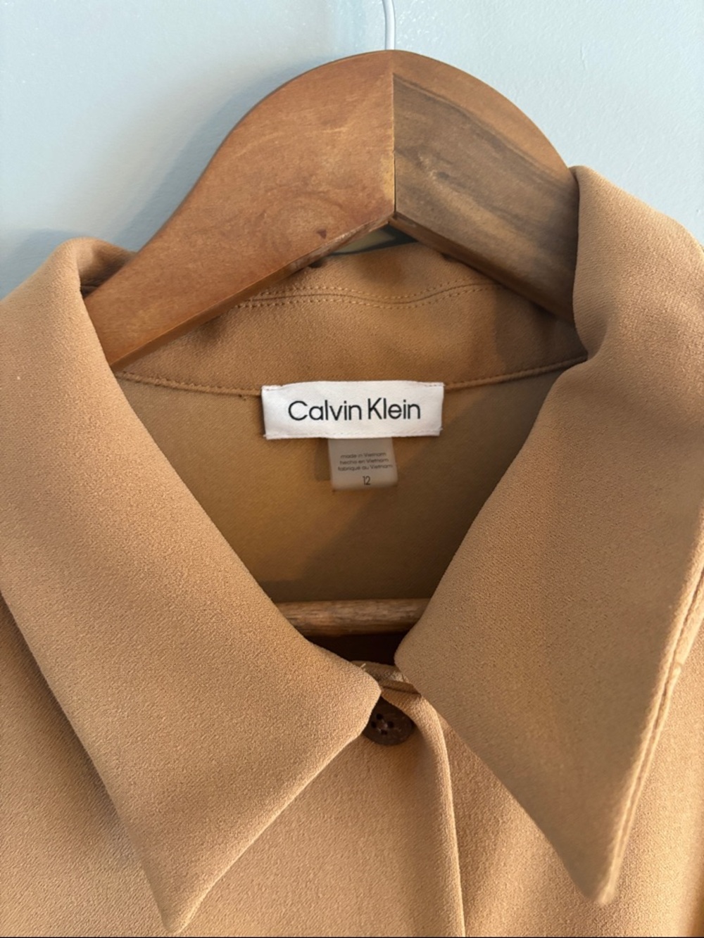 Calvin Klein Button-Front Midi Dress in Camel size 12 - Picture 3 of 7
